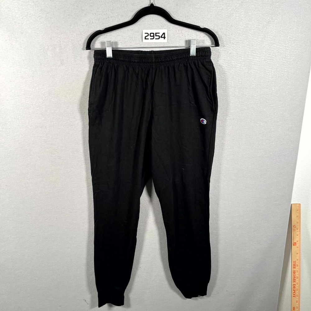 Champion Jogger‎ Pants Mens Medium Black Cotton Logo Elastic Waist Tapered Leg